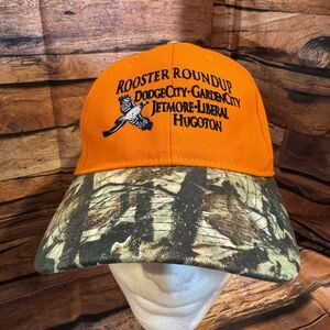 Rooster Roundup Pheasant Hunt Hat Orange Camo Adjustable Strapback Kansas